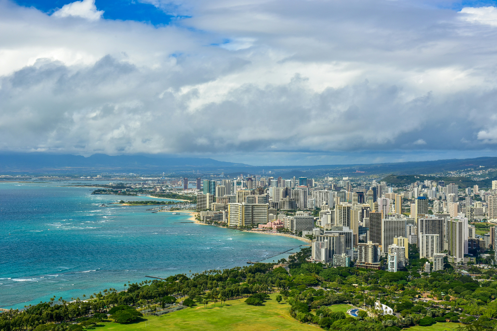 Aerial view of Honolulu, Oahu coastline